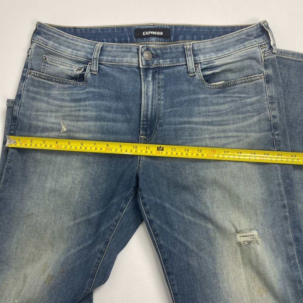 Express Hyper Stretch Distressed Slim Straight Jeans Mens 36x34 Blue - Picture 9 of 13